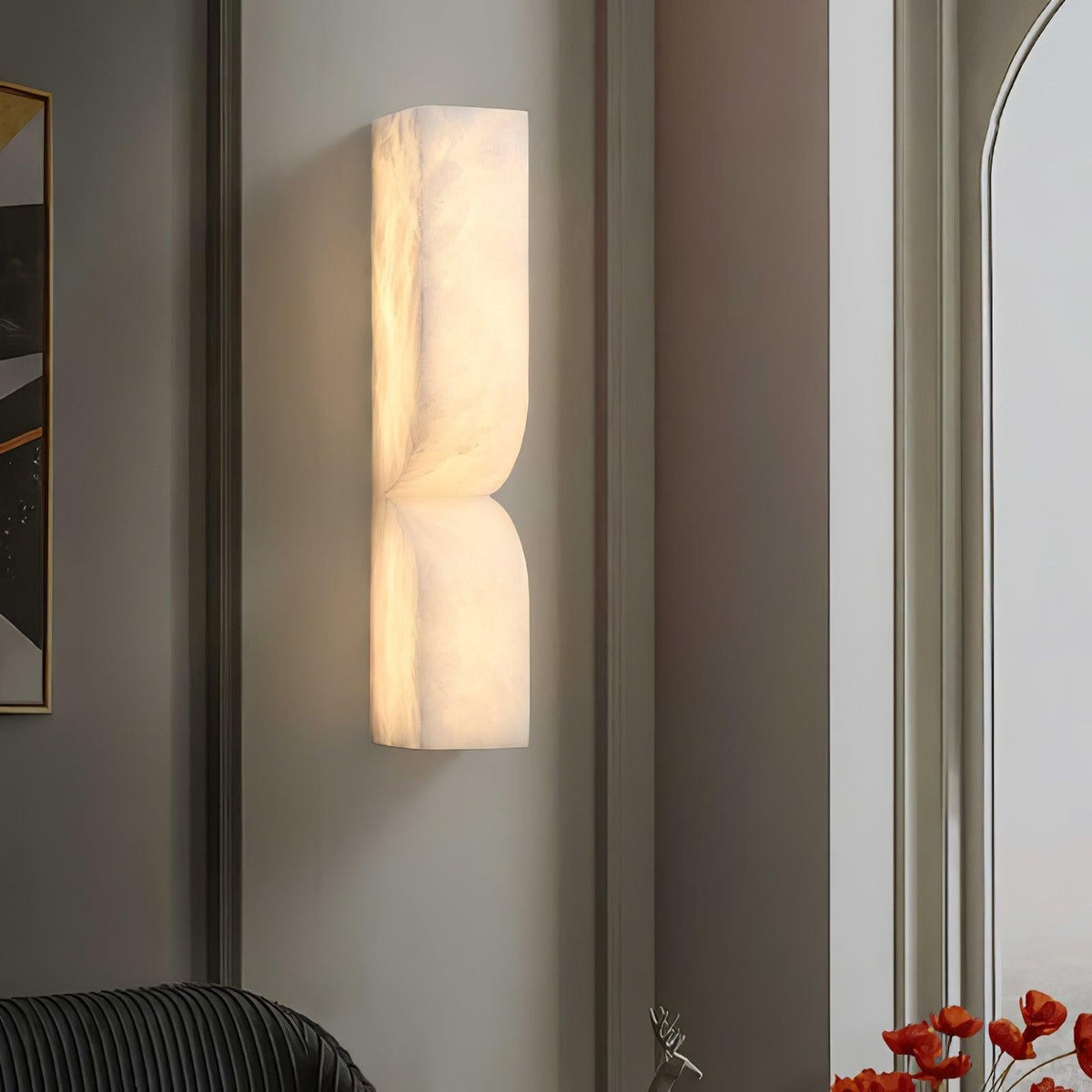 Wall Light Dimmable Sconce in Alabaster Finish with Soft LED Glow for Hallway