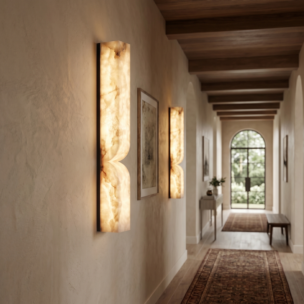 Wall Light Dimmable Sconce in Alabaster Finish with Soft LED Glow for Hallway