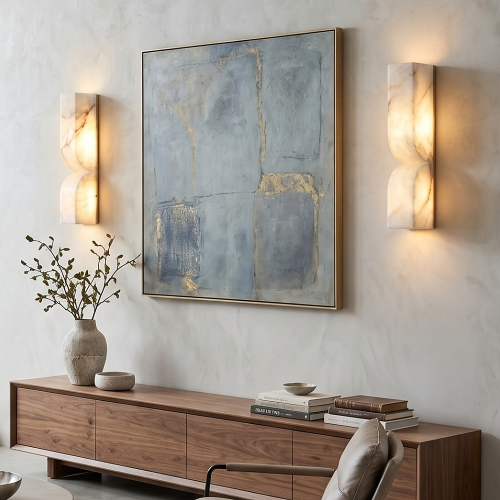 Wall Light Dimmable Sconce in Alabaster Finish with Soft LED Glow for Hallway