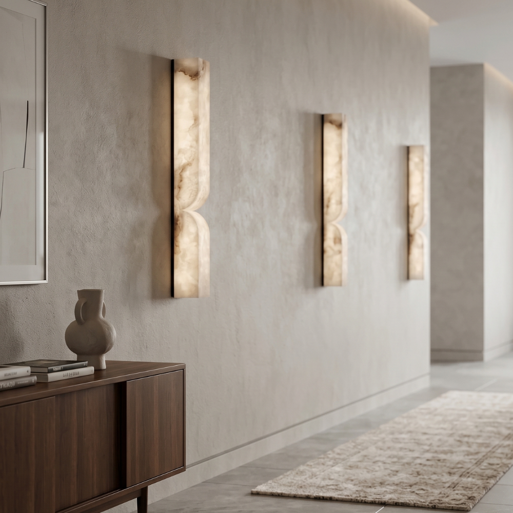 Wall Light Dimmable Sconce in Alabaster Finish with Soft LED Glow for Hallway