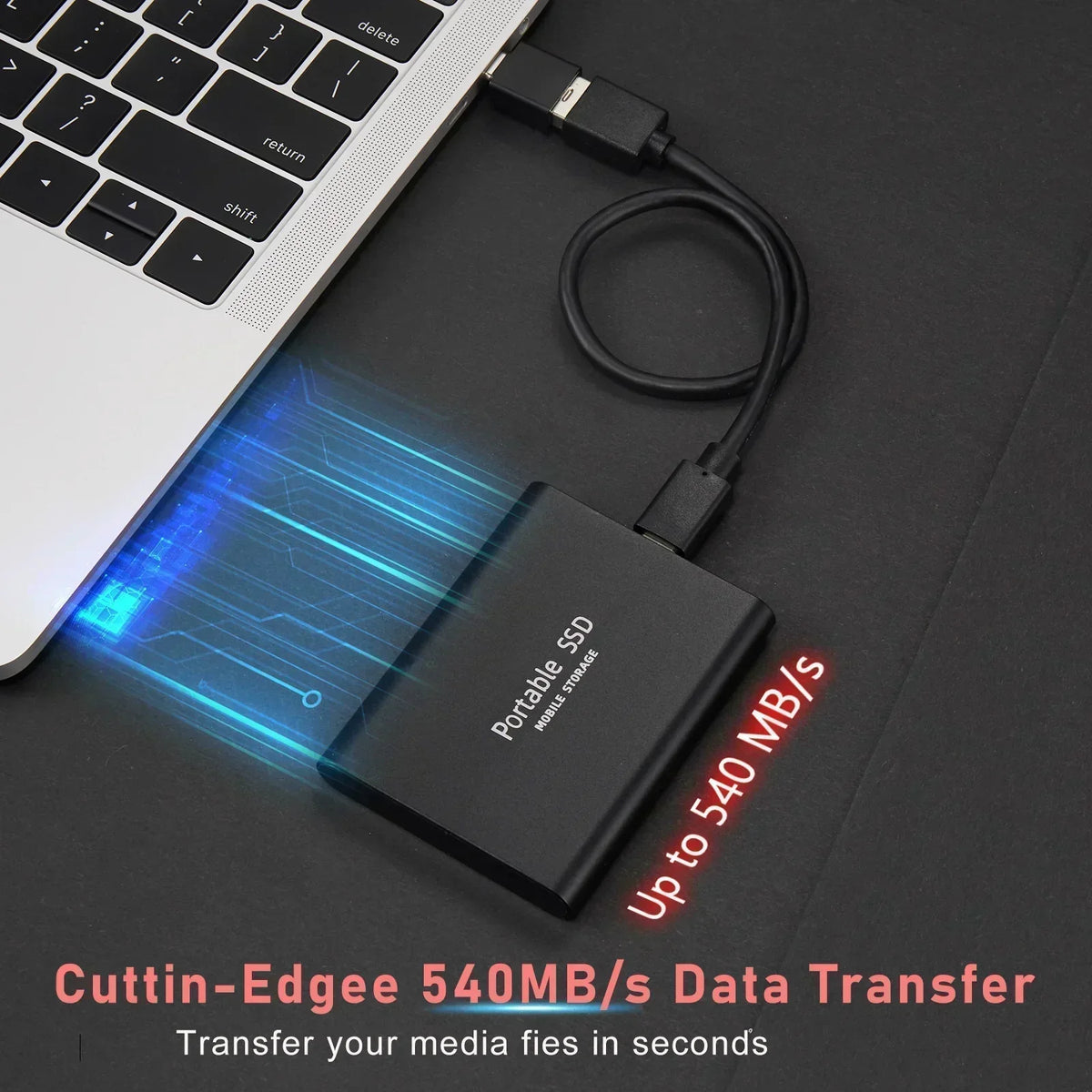 2TB SSD External Portable Drive with Fast Transfer and Compact Metal Housing