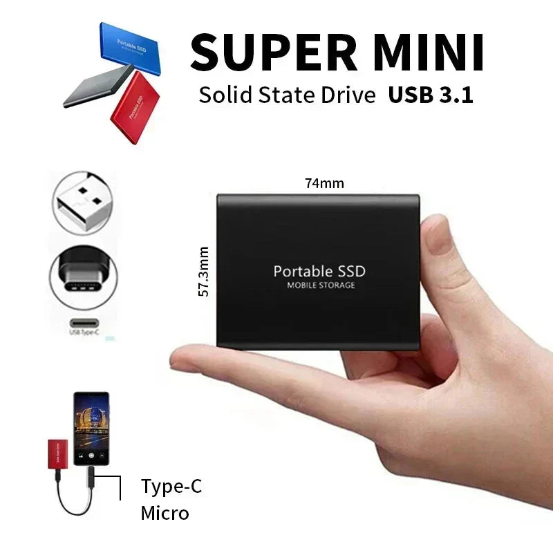 2TB SSD External Portable Drive with Fast Transfer and Compact Metal Housing