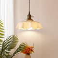 Ceiling Light French Pendant with Scalloped Cream Glass Shade and Brass Fitting