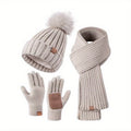 Winter Gloves Knit Hat and Scarf Set 3 Piece with Touchscreen Compatible Fingertips