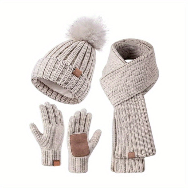 Winter Gloves Knit Hat and Scarf Set 3 Piece with Touchscreen Compatible Fingertips