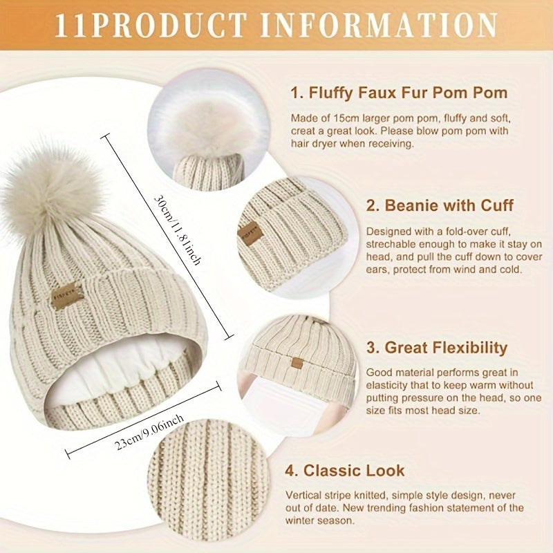 Winter Gloves Knit Hat and Scarf Set 3 Piece with Touchscreen Compatible Fingertips