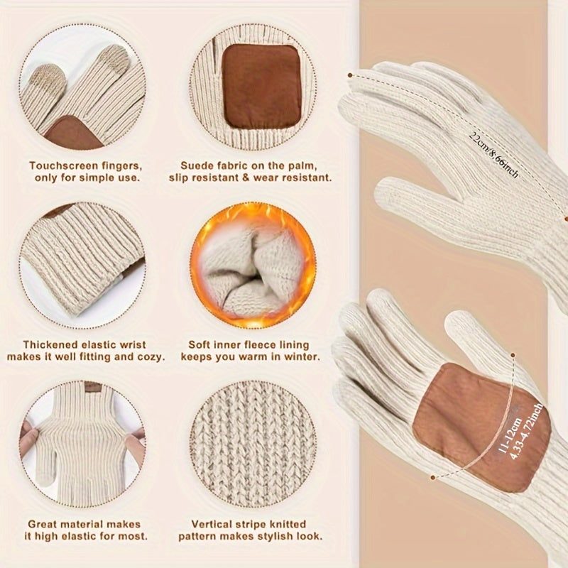 Winter Gloves Knit Hat and Scarf Set 3 Piece with Touchscreen Compatible Fingertips