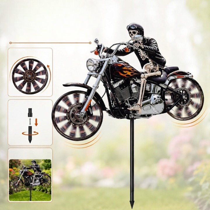 Halloween Home Decor Skeleton Rider Wind Spinner for Garden Lawn and Front Yard