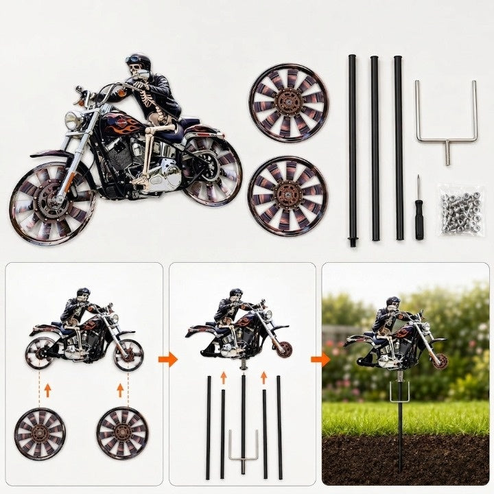 Halloween Home Decor Skeleton Rider Wind Spinner for Garden Lawn and Front Yard