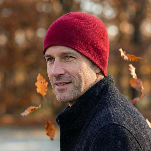Cashmere Beanie Double Layer Knit Winter Hat with Full Fold Cuff for Soft Warmth
