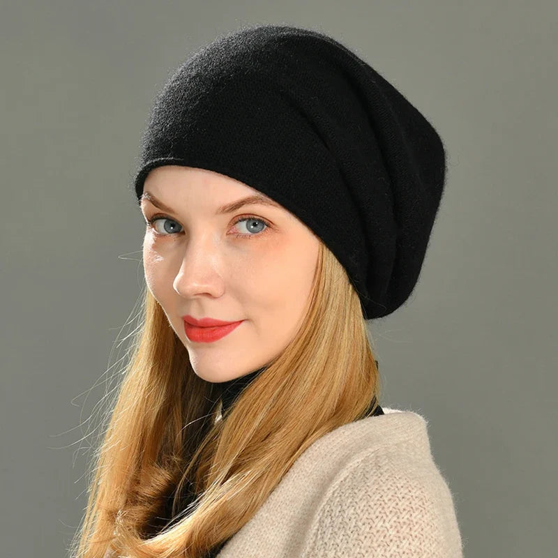 Cashmere Beanie Soft Knit Winter Hat for Women and Men with Ribbed Turn Up Cuff