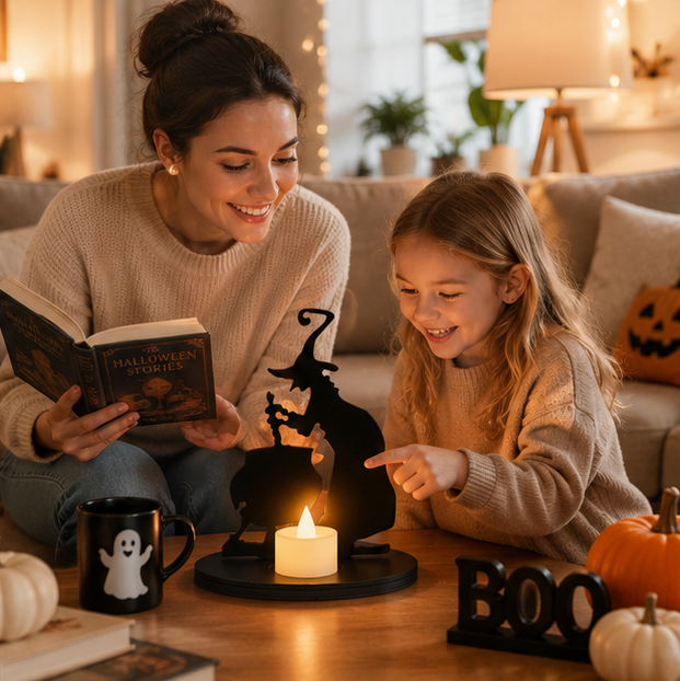 Halloween Decorations for Table Wooden Witch Ornament Standing Accent for Mantels and Shelves