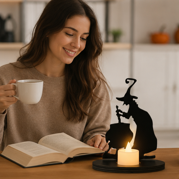 Halloween Decorations for Table Wooden Witch Ornament Standing Accent for Mantels and Shelves