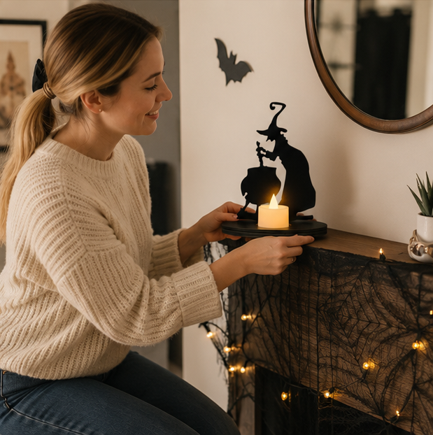 Halloween Decorations for Table Wooden Witch Ornament Standing Accent for Mantels and Shelves