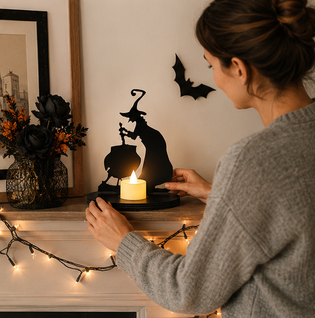 Halloween Decorations for Table Wooden Witch Ornament Standing Accent for Mantels and Shelves
