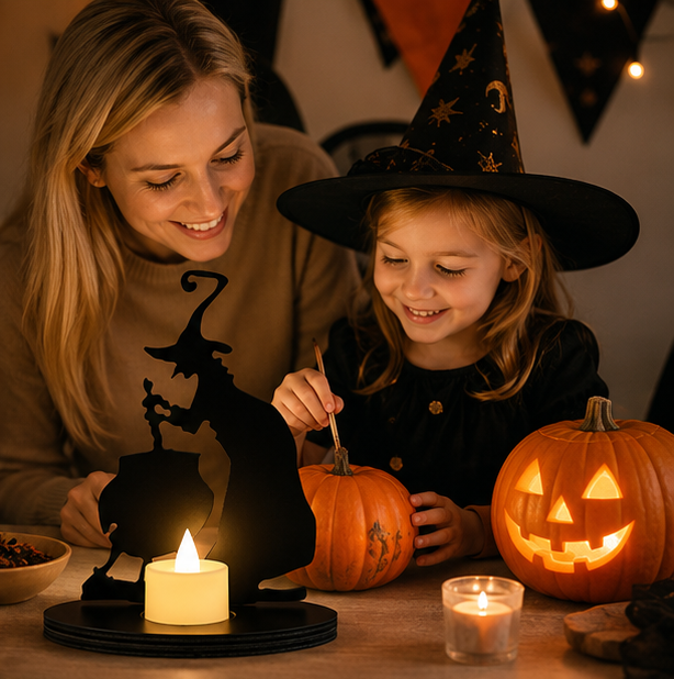 Halloween Decorations for Table Wooden Witch Ornament Standing Accent for Mantels and Shelves