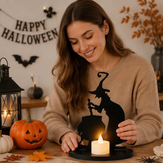 Halloween Decorations for Table Wooden Witch Ornament Standing Accent for Mantels and Shelves