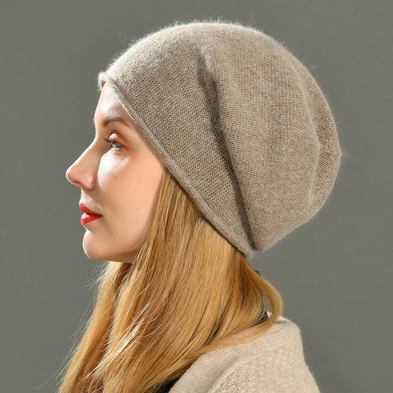 Cashmere Beanie Soft Knit Winter Hat for Women and Men with Ribbed Turn Up Cuff