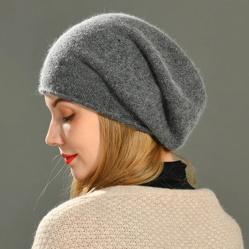 Cashmere Beanie Soft Knit Winter Hat for Women and Men with Ribbed Turn Up Cuff