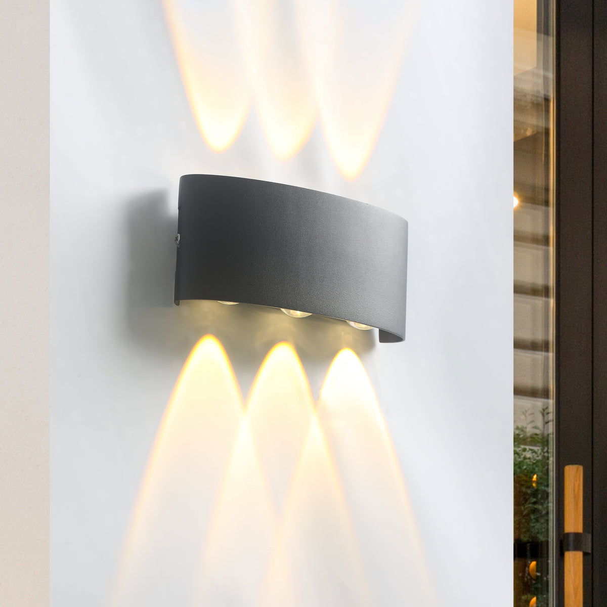 Wall Light Up Down LED Outdoor Lamp in Sandblasted Black Aluminium 3000K Warm