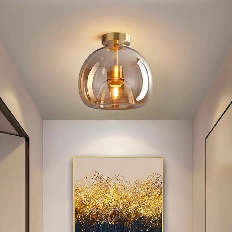 Ceiling Light Flush Mount Glass with Copper Finish and E27 Fitting for Hallway and Bedroom
