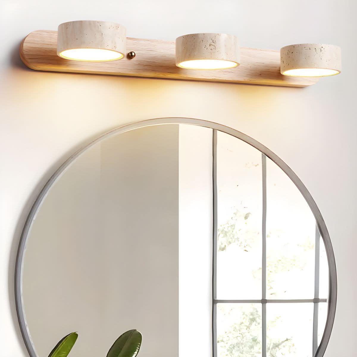 Wall Light LED with Natural Travertine Stone and Wood Accent for Living Room