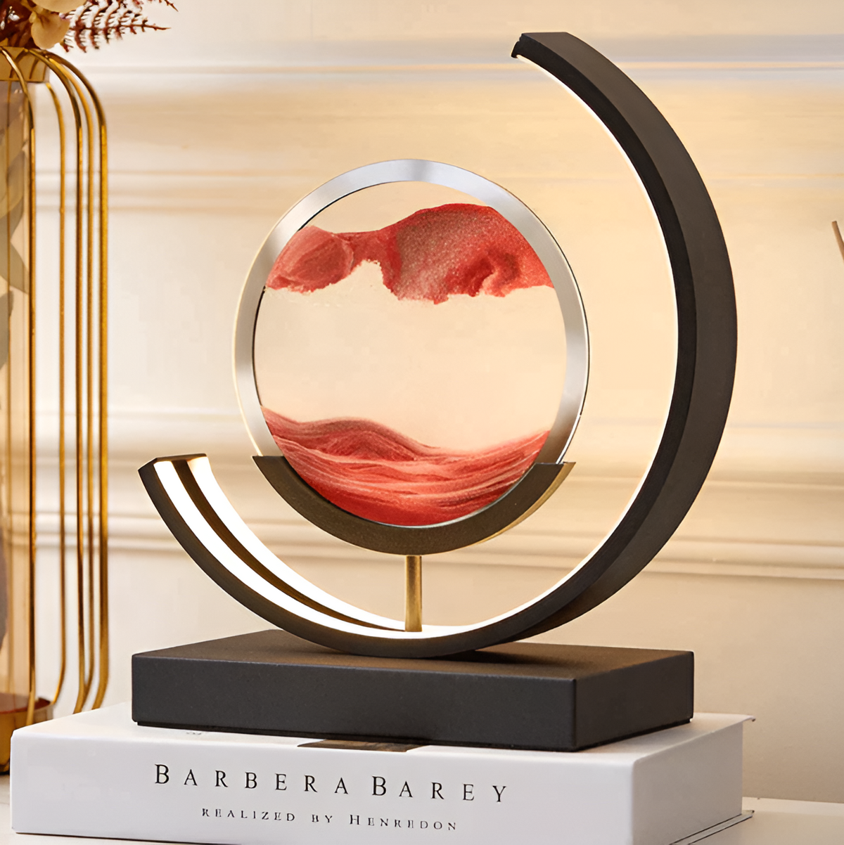 LED Table Lamp Decorative with Sand Art Circular Frame for Desk Bedroom and Living Room