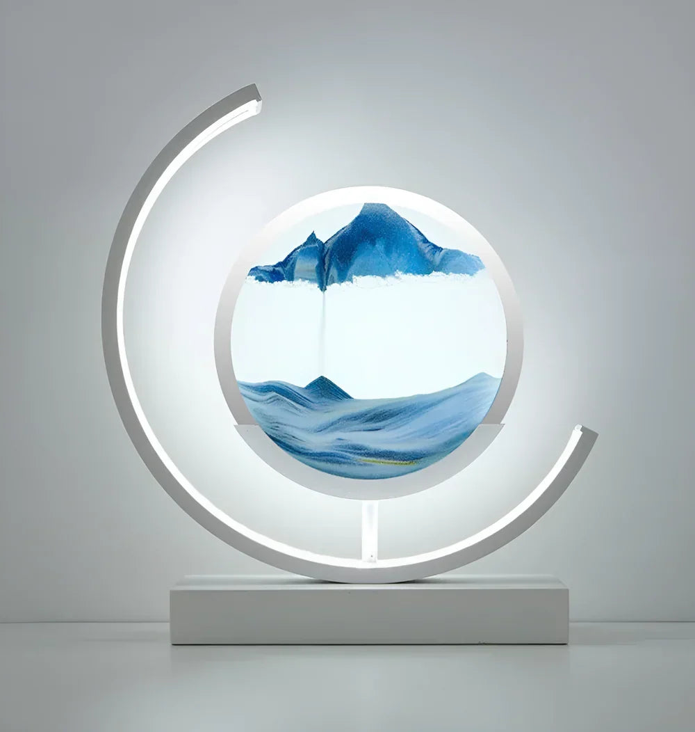 LED Table Lamp Decorative with Sand Art Circular Frame for Desk Bedroom and Living Room