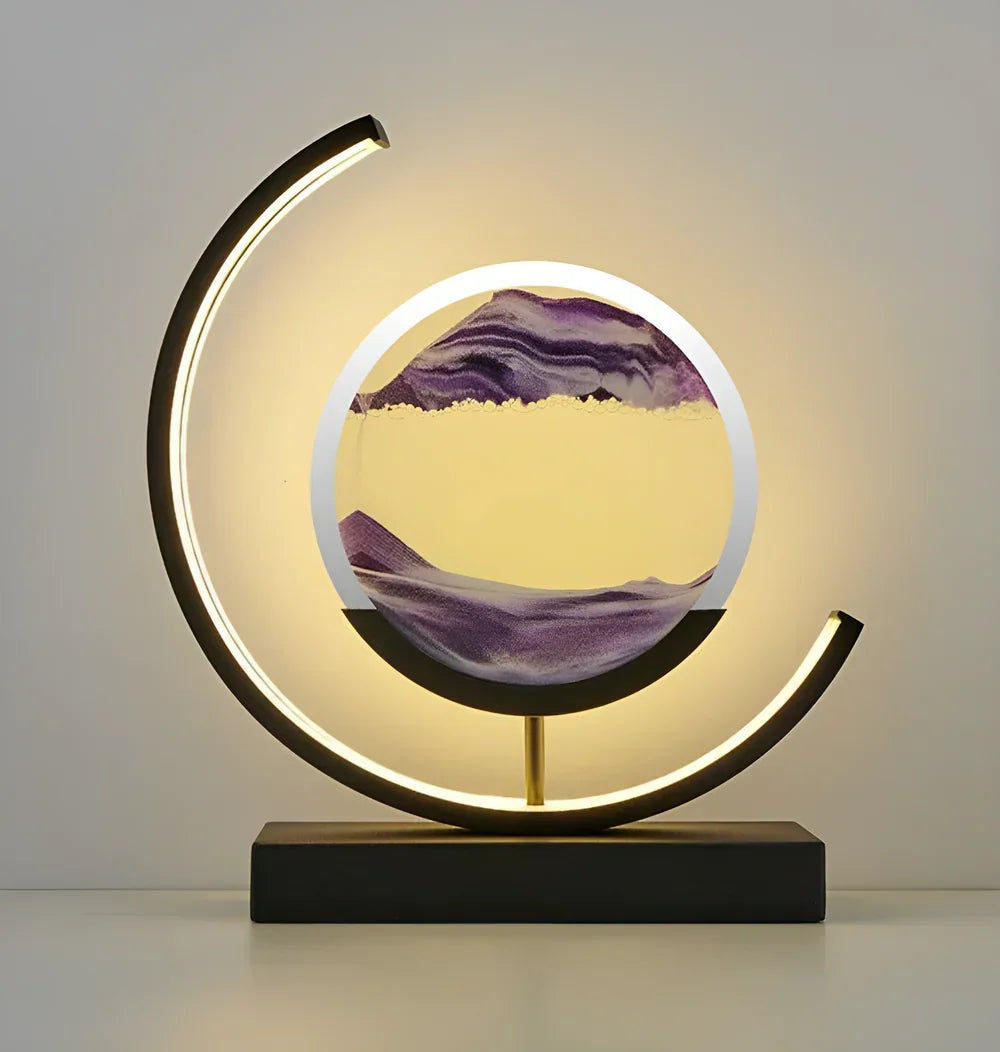 LED Table Lamp Decorative with Sand Art Circular Frame for Desk Bedroom and Living Room