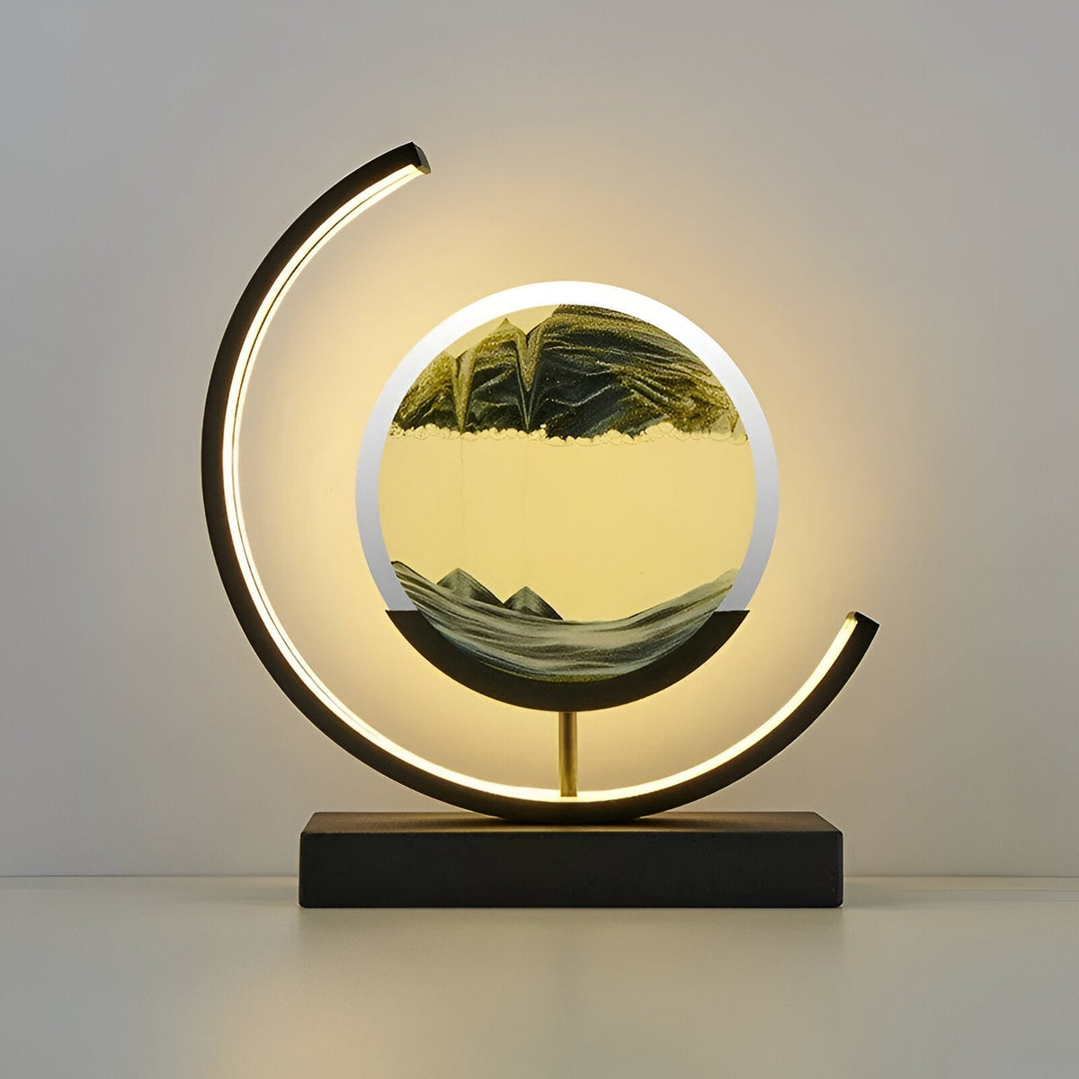 LED Table Lamp Decorative with Sand Art Circular Frame for Desk Bedroom and Living Room