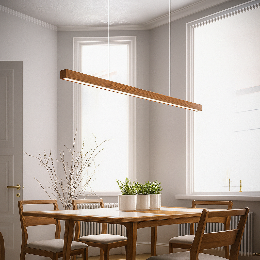 Pendant Light Linear Wooden LED with Slim Bar Shade for Kitchen Island Lighting