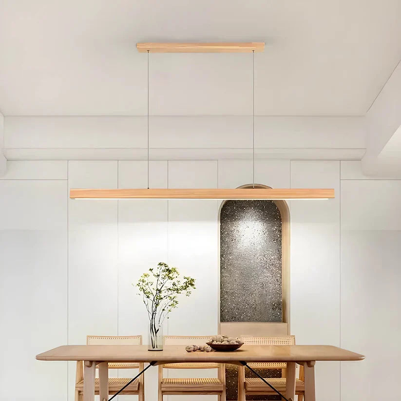 Pendant Light Linear Wooden LED with Slim Bar Shade for Kitchen Island Lighting