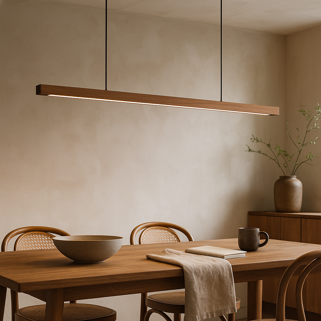 Pendant Light Linear Wooden LED with Slim Bar Shade for Kitchen Island Lighting