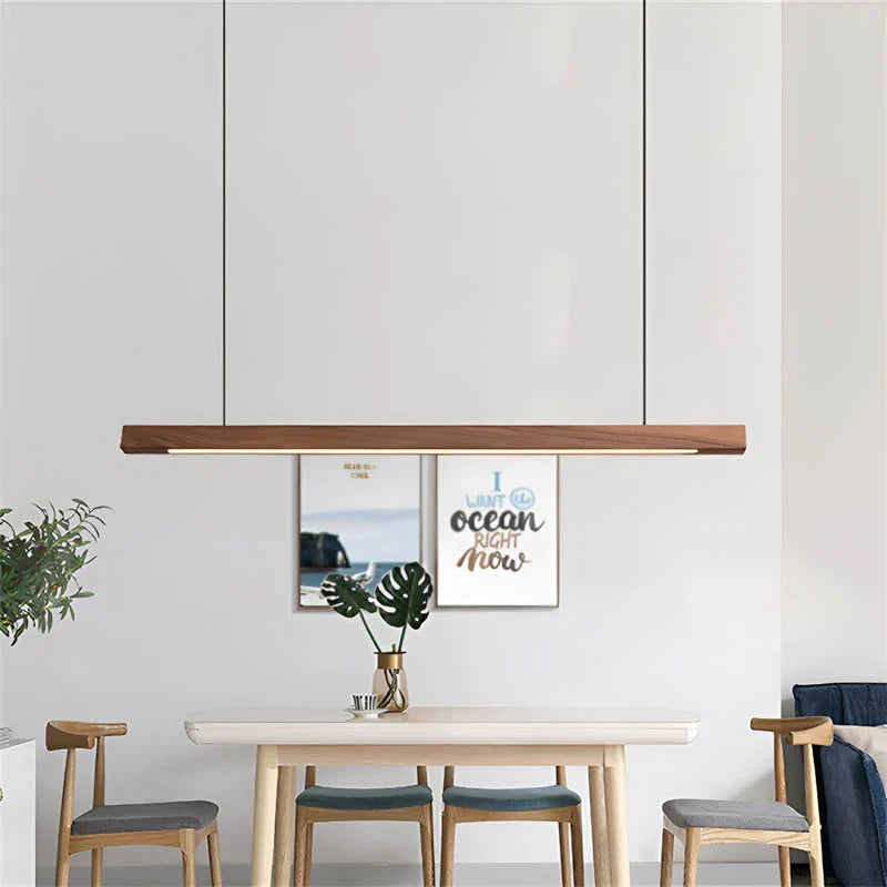 Pendant Light Linear Wooden LED with Slim Bar Shade for Kitchen Island Lighting