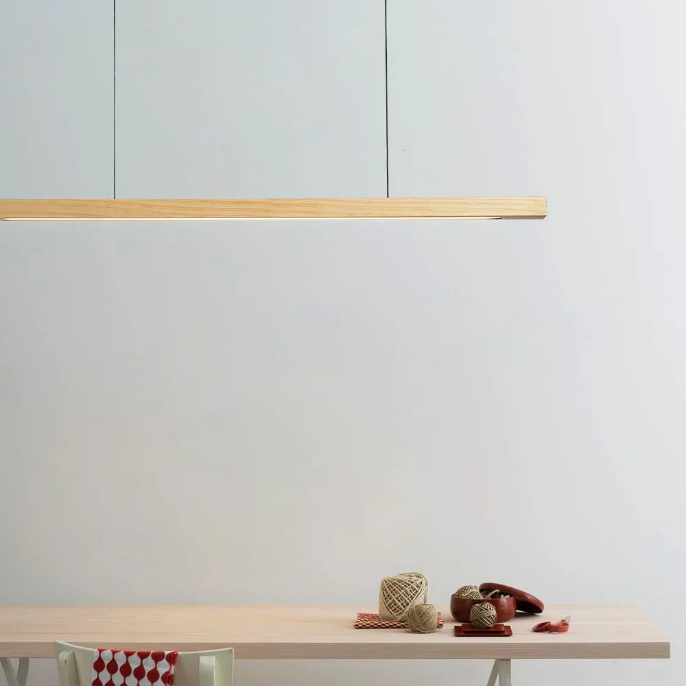 Pendant Light Linear Wooden LED with Slim Bar Shade for Kitchen Island Lighting