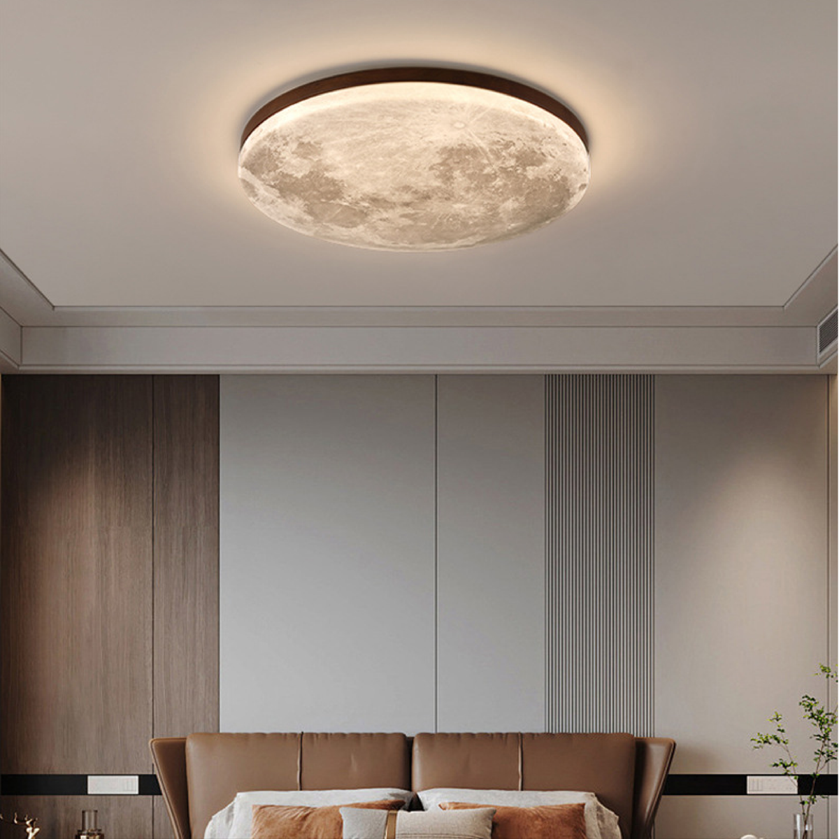 Ceiling Light Moon Design with Wood Frame for Bedroom Living Room and Dining Area