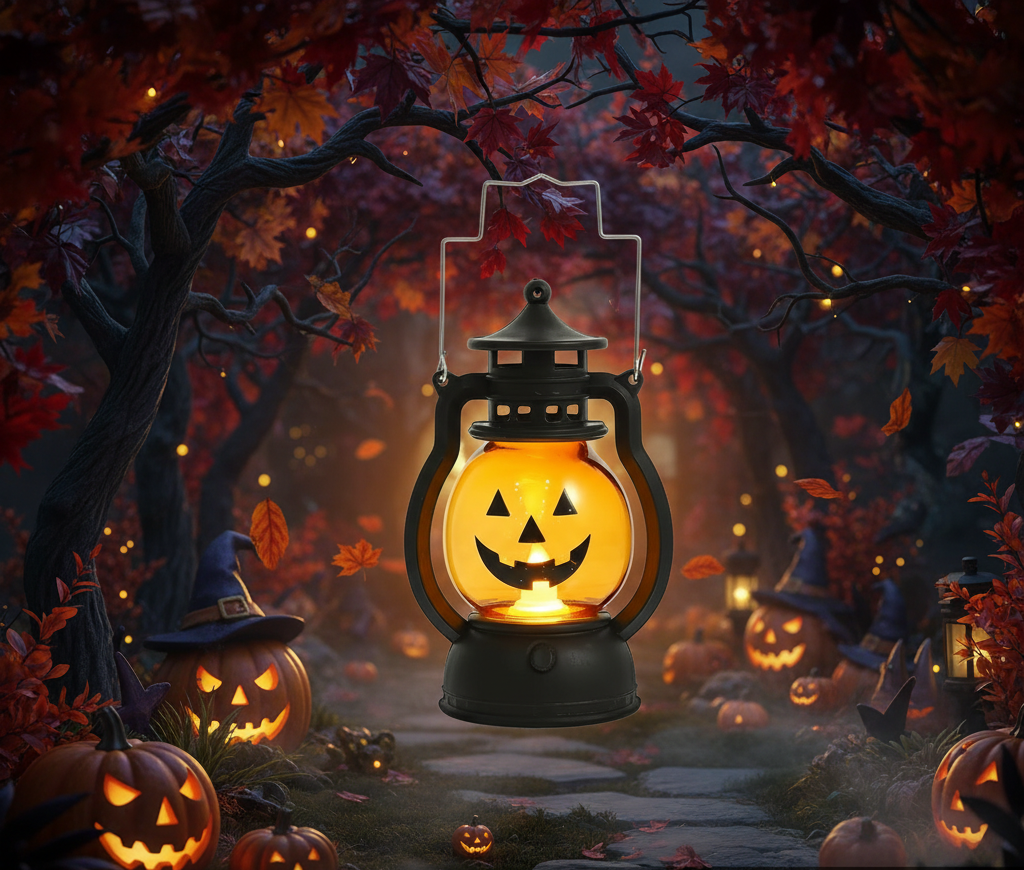 Halloween Pumpkin Decorations LED Lantern Light with Ghost Oil Lamp Styling for Tabletops