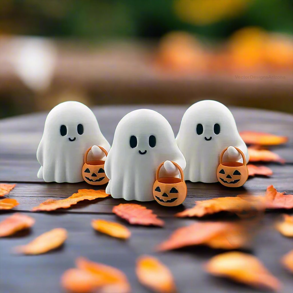 Halloween Decorations Cute Ghost Figurine Set of Three with Pumpkin Accents for Desks and Shelves