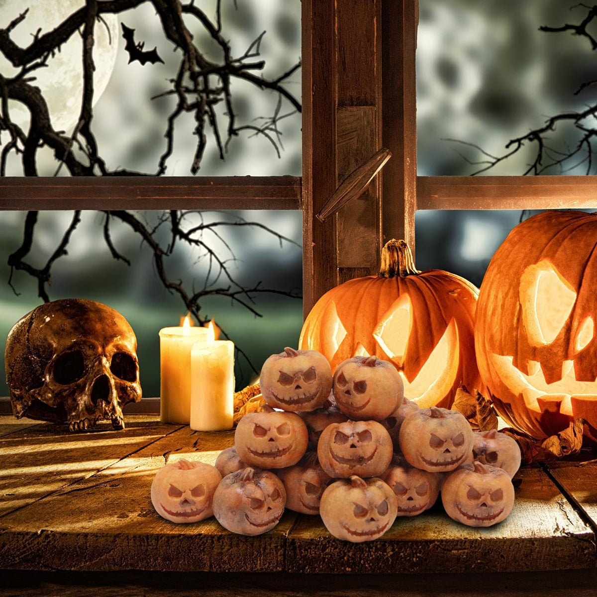 Halloween Party Decorations Mini Resin Pumpkins with Carved Smiling Faces for DIY Displays