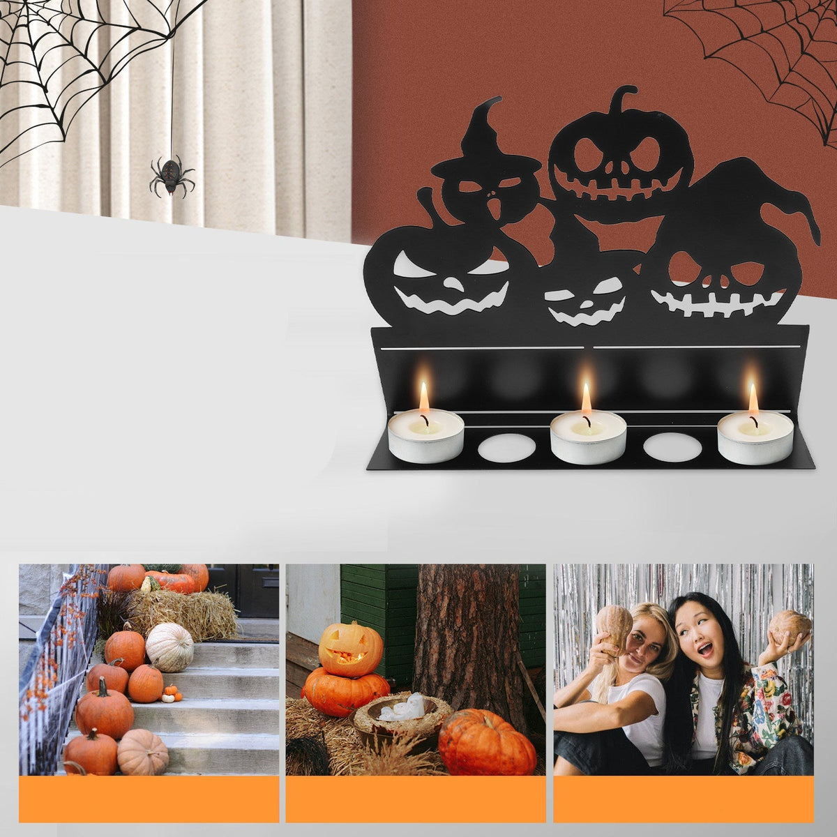 Halloween Decorations Iron Art Candle Holder Metal Standing Prop for Mantels and Entryways