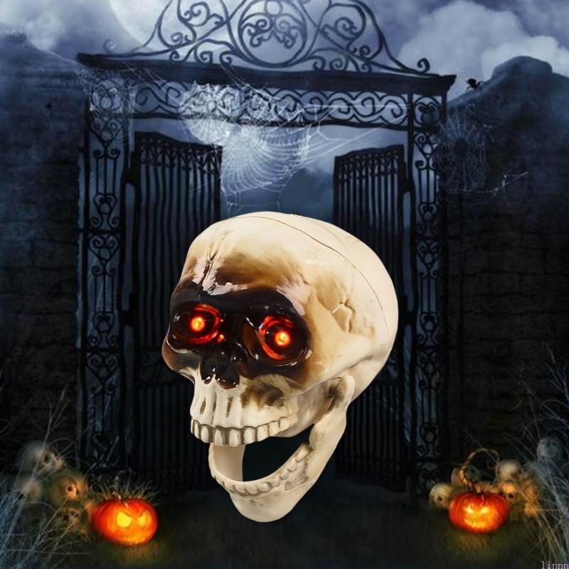 Halloween House Decorations Animated Hanging Skull with Motion Sound Sensor and Glowing Eyes