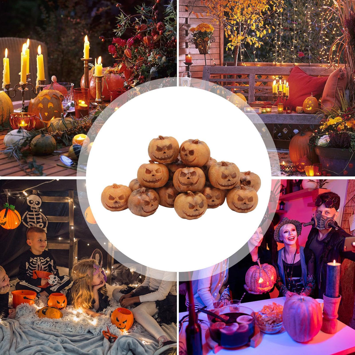 Halloween Party Decorations Mini Resin Pumpkins with Carved Smiling Faces for DIY Displays