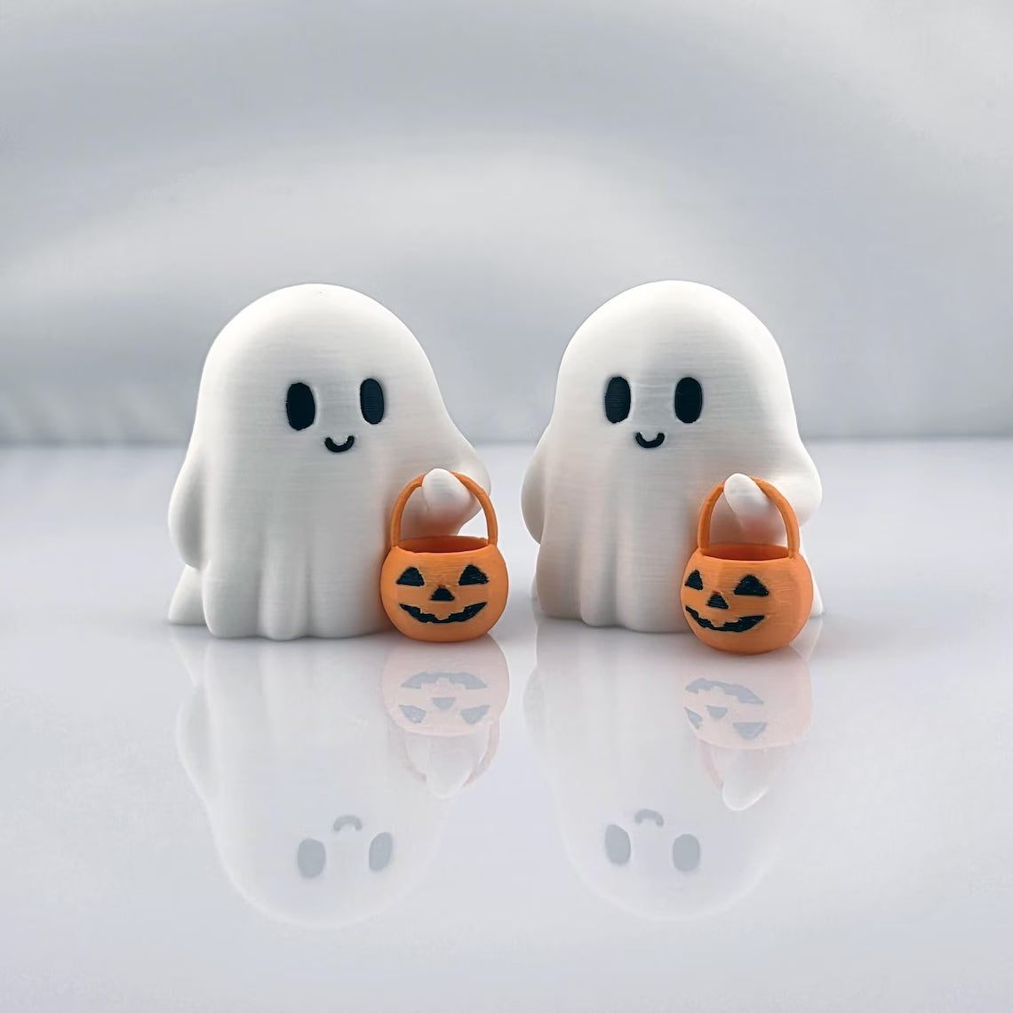 Halloween Decorations Cute Ghost Figurine Set of Three with Pumpkin Accents for Desks and Shelves