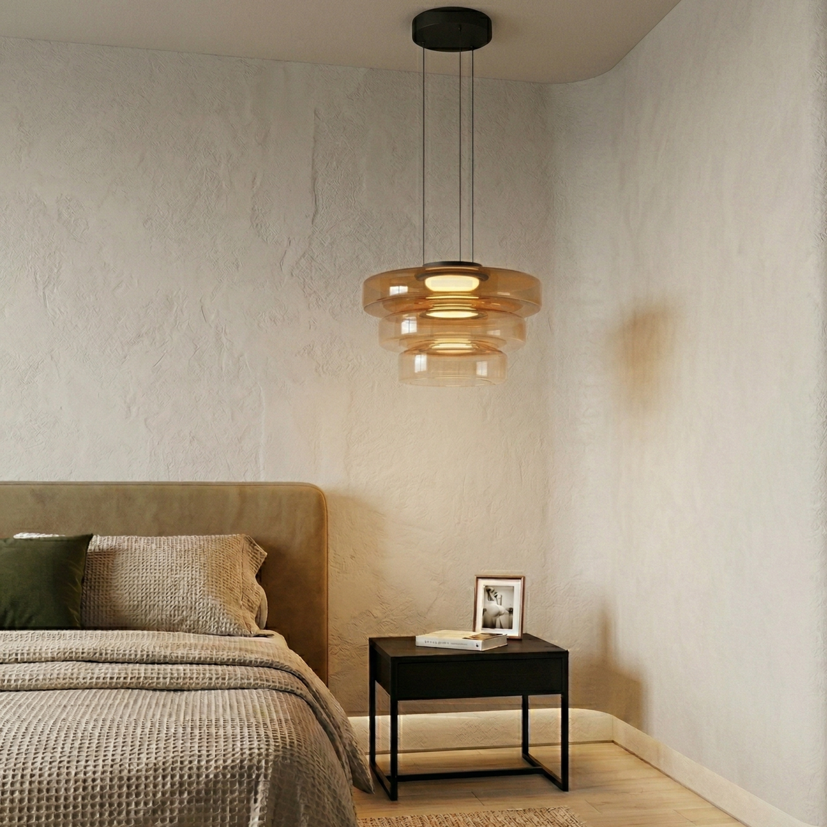 Light Fixture Pendant Glass with Adjustable Height and Minimalist Shade for Dining Room