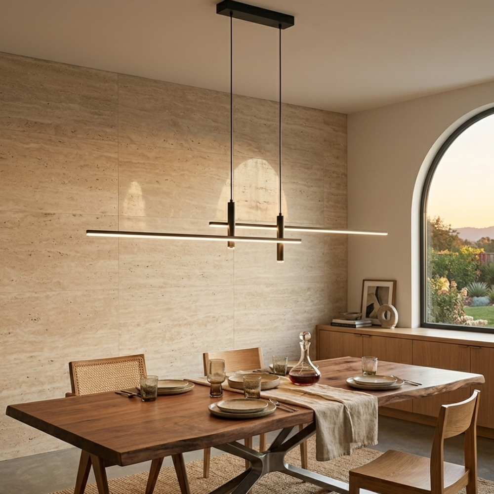 Ceiling Light Pendant Linear Metal with Dimmable Warm LED for Dining Room and Kitchen