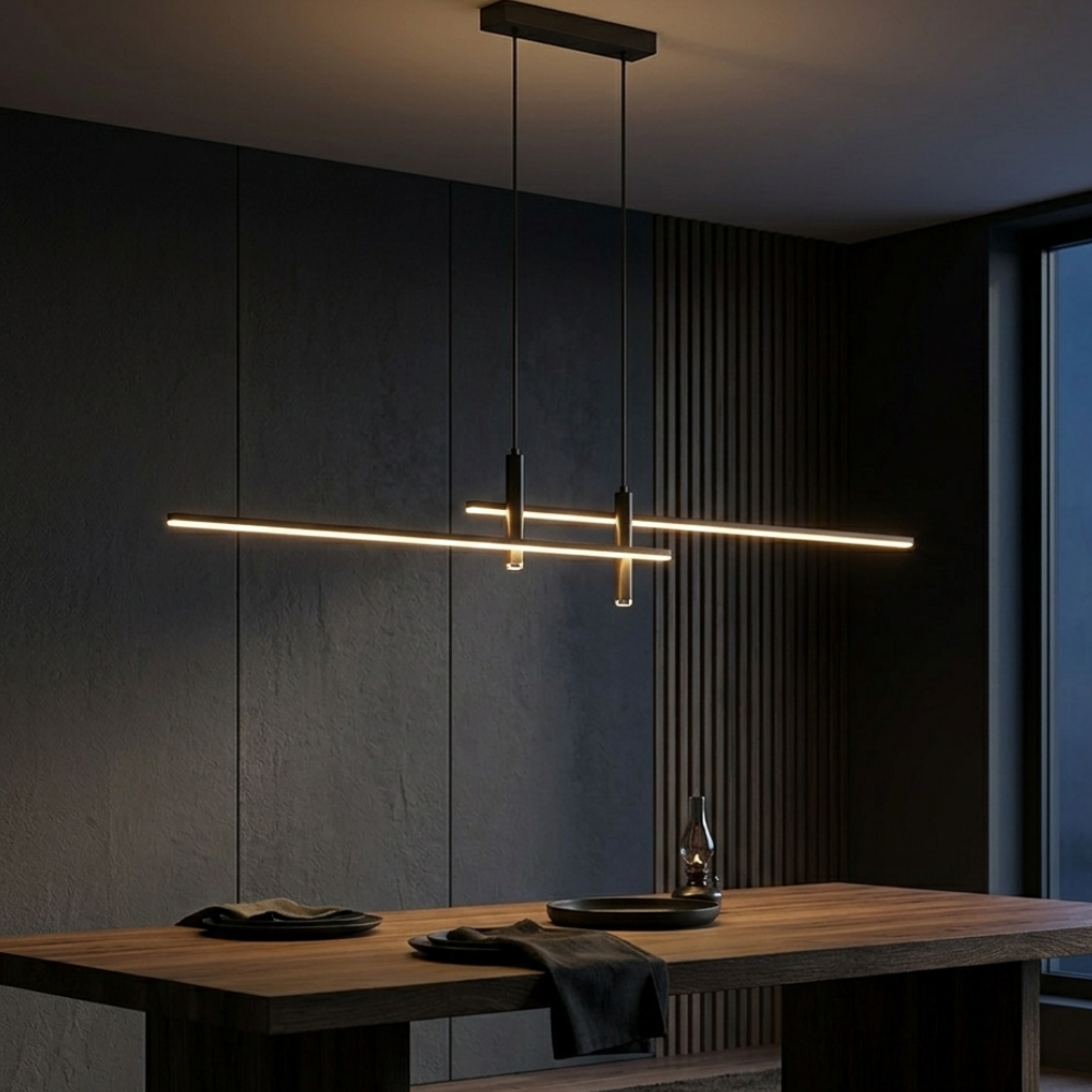 Ceiling Light Pendant Linear Metal with Dimmable Warm LED for Dining Room and Kitchen