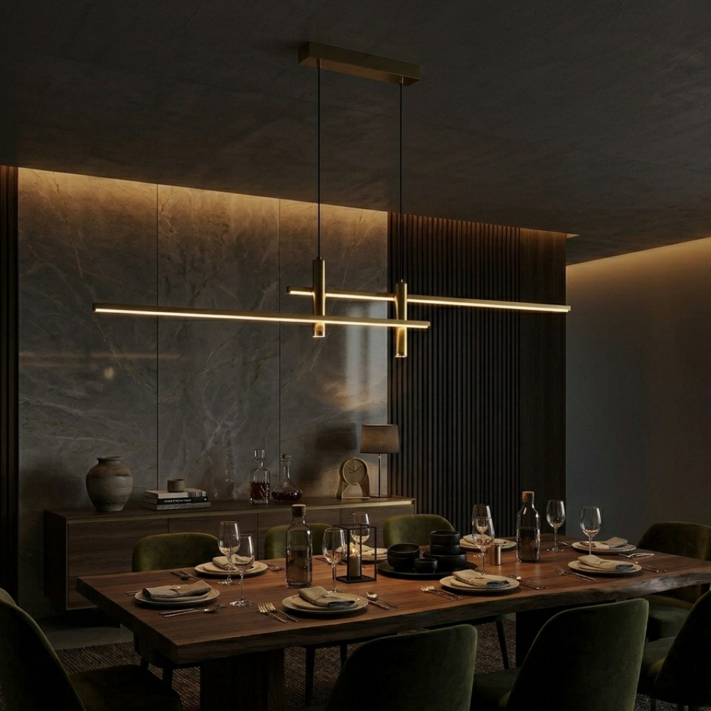 Ceiling Light Pendant Linear Metal with Dimmable Warm LED for Dining Room and Kitchen