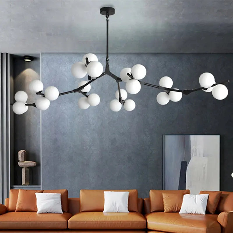 Ceiling Light Fixture Tree Branch Design with White Glass Globes for Sloped Rooms