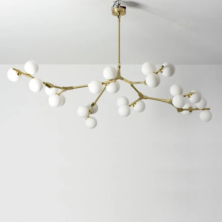 Ceiling Light Fixture Tree Branch Design with White Glass Globes for Sloped Rooms