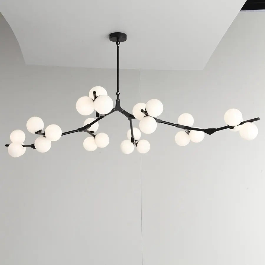 Ceiling Light Fixture Tree Branch Design with White Glass Globes for Sloped Rooms